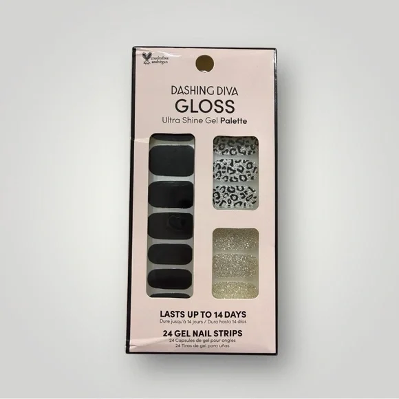 3/$18 Dashing Diva Gloss Gel Nail Strips(Black/Gold/Leopard) &Gray Crochet Bag - Picture 2 of 5